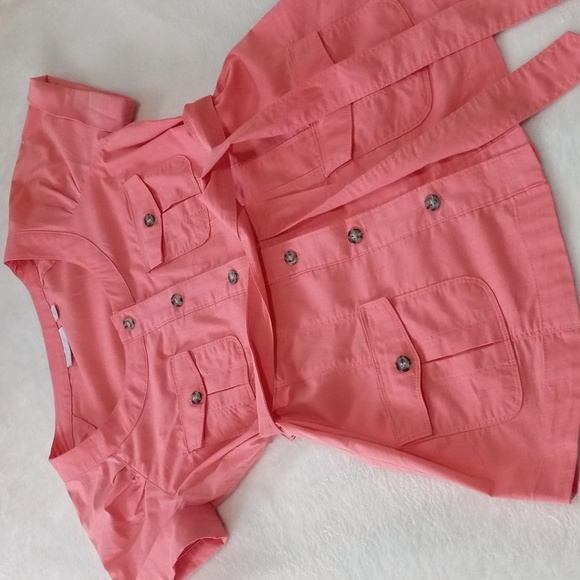 New York and Company Coral Button Up Belted Pocket Blouse - Picture 8 of 11